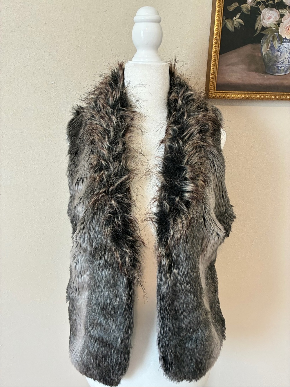 Express Faux Fur Vest in Gray and Black